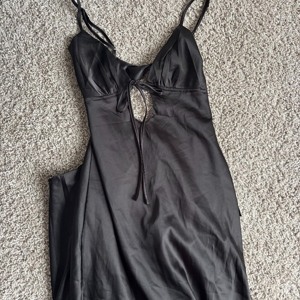 PEPPERMAYO FLORA BLACK SATIN MAXI DRESS